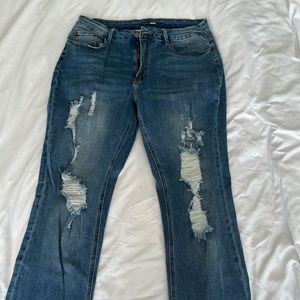 Fashion, nova, medium Wash ripped jeans, flare, leg size 14